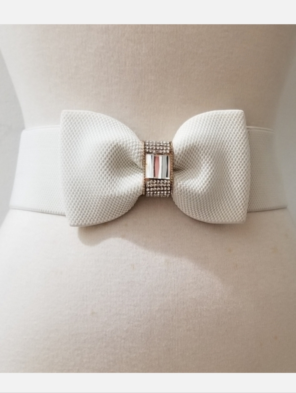 YIK FUNG Ivory Elastic Belt Large Bow & Rhinestone Detail Balletcore S